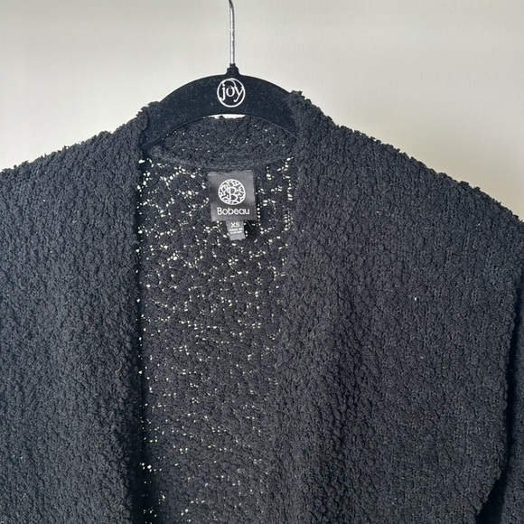 Bobeau Black Open Front Cardigan Pocket Popcorn Textured Cardigan Sweater XS - Picture 3 of 6